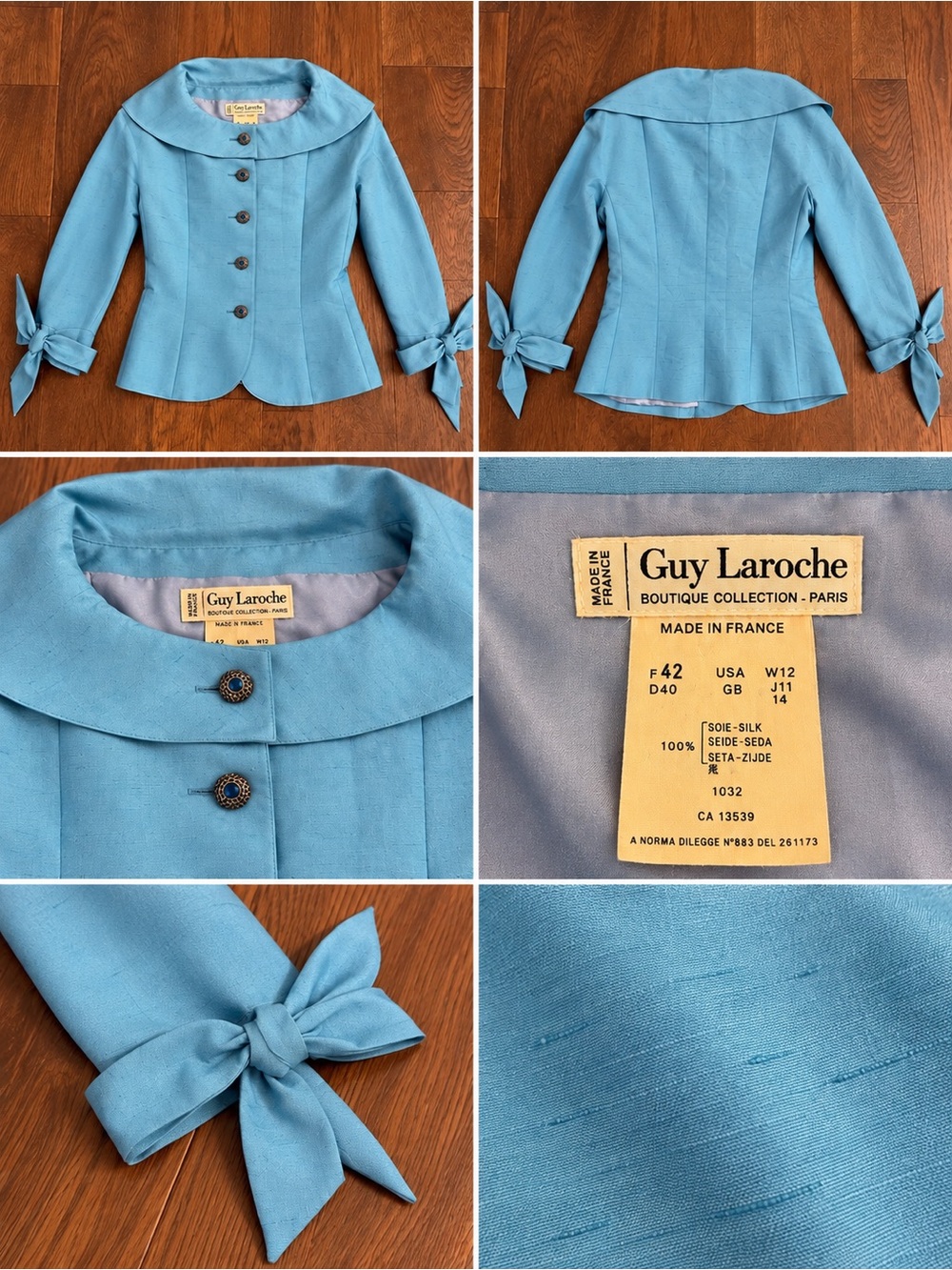 Guy Laroche Light Blue Silk Bow-Cuff Blazer